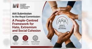 WordPress-safe feature image for AAI’s Royal Commission submission, highlighting a people-centred framework for hate, extremism and social cohesion.